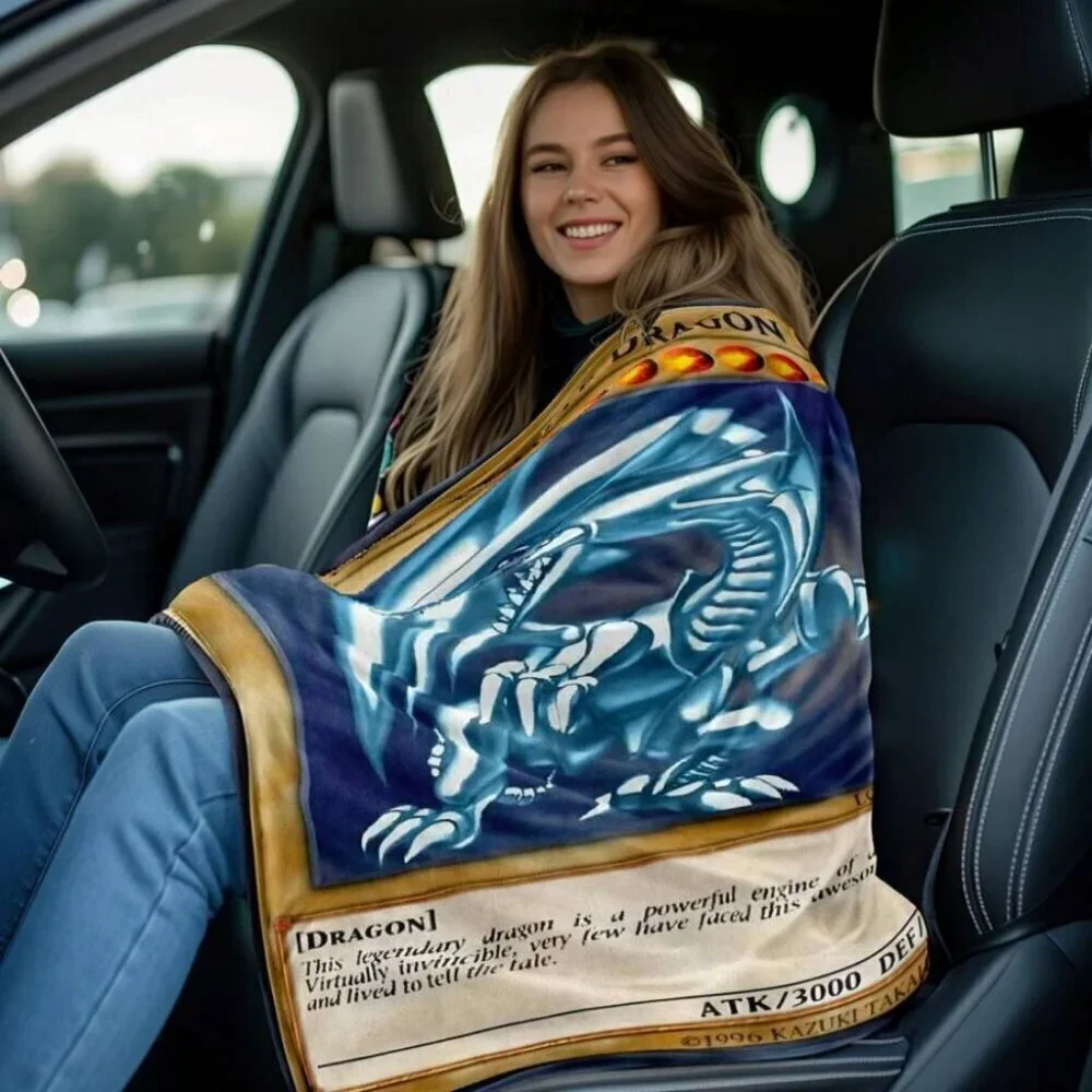 1pc Blue-Eyes White Dragon Anime Throw Blanket Soft Plush Vintage Style